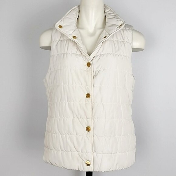 Michael Kors Women's Puffer Quilted Vest Off White Gold Size Medium - Picture 1 of 15